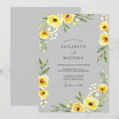 Yellow Gray Sophisticated Botanical Wedding 招待状 (正面/裏面)