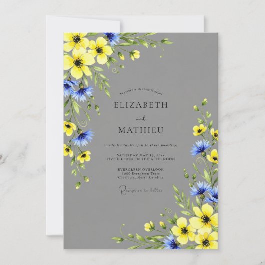 Yellow Gray Vibrant Meadow Wedding 招待状 (正面)