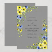 Yellow Gray Vibrant Meadow Wedding 招待状 (正面/裏面)