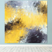 Yellow Gray White Abstract Brushstrokes キャンバスプリント (インサイチュ (ウッドフロア))