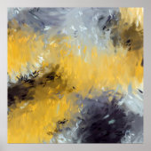 Yellow Gray White Abstract Brushstrokes ポスター (正面)