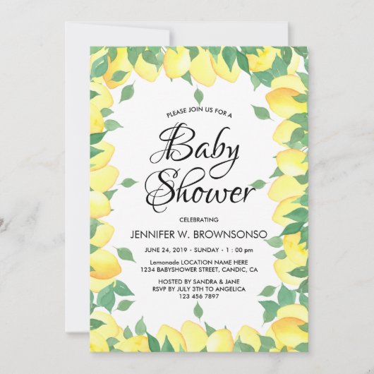 Yellow Great Lemonade Baby Shower 招待状 (正面)