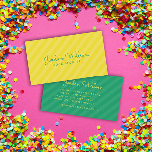 Yellow & GreenモダンストライプのブロガーSocial Media 名刺