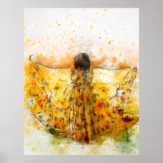 Yellow Green Beauty Watercolor Print ポスター (正面)
