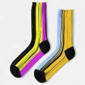 Yellow Green Blue Purple Black Vertical Stripes ソックス (左)