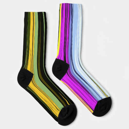 Yellow Green Blue Purple Black Vertical Stripes ソックス (右)