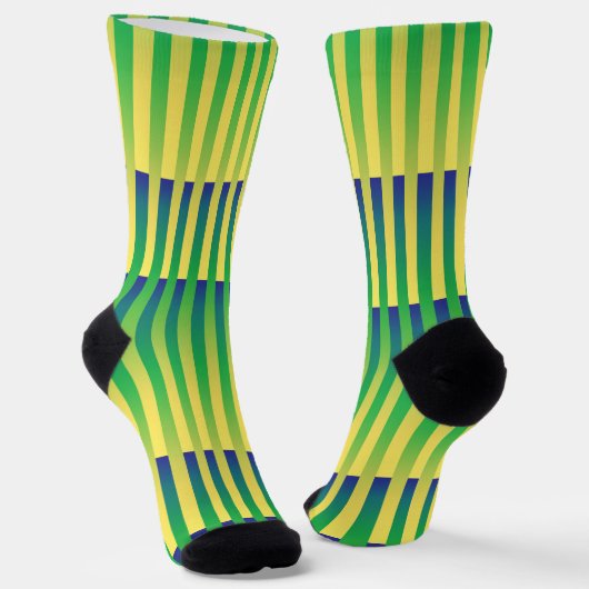 Yellow Green Blue Striped Pattern ソックス (傾斜あり)