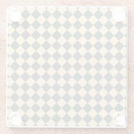 Yellow Green Checker Diamond Pattern ガラスコースター (裏面)