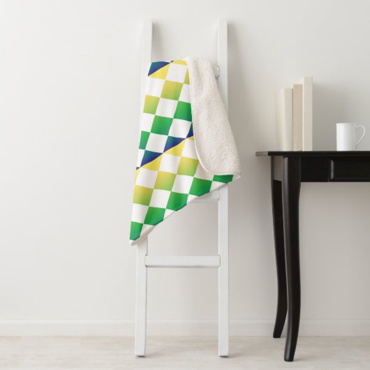 Yellow Green Checker Diamond Pattern シェルパブランケット (インサイチュ)