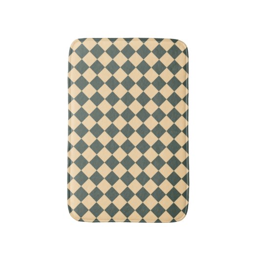 Yellow Green Checker Diamond Pattern バスマット (正面縦)