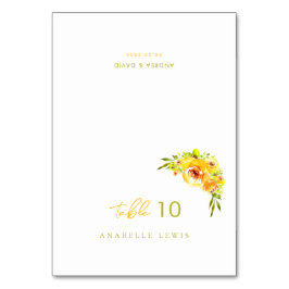 Yellow Green Floral Guest Name Wedding Place Card テーブルナンバー