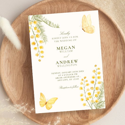 Yellow green floral wedding 招待状