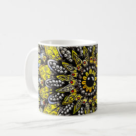 Yellow Green Hand Drawn Mandala Design コーヒーマグカップ