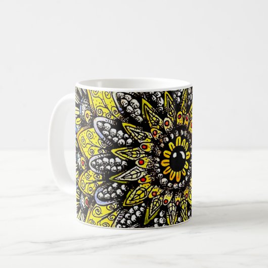 Yellow Green Hand Drawn Mandala Design コーヒーマグカップ (正面左)