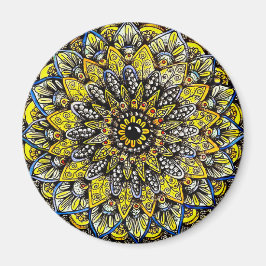 Yellow Green Hand Drawn Mandala Design マグネット