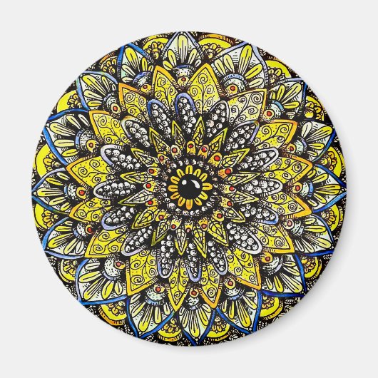 Yellow Green Hand Drawn Mandala Design マグネット (正面)