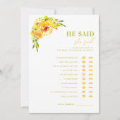 Yellow Green He Said She Said Bridal Shower Game 招待状 (正面)