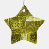 Yellow Green Patchwork Fabric Texture セラミックオーナメント (正面)