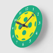 Yellow green pickleball sports wall clock ラウンド壁時計 (傾斜)