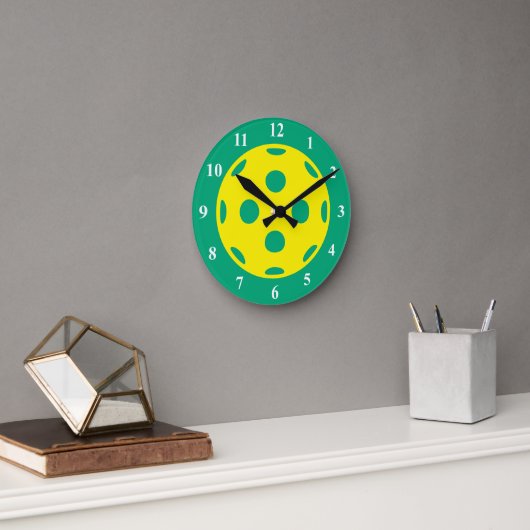 Yellow green pickleball sports wall clock ラウンド壁時計 (オフィス)
