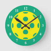 Yellow green pickleball sports wall clock ラウンド壁時計 (正面)