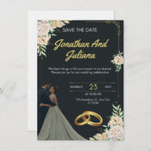 Yellow & Green Vintage Wedding Invitation 招待状 (正面/裏面)