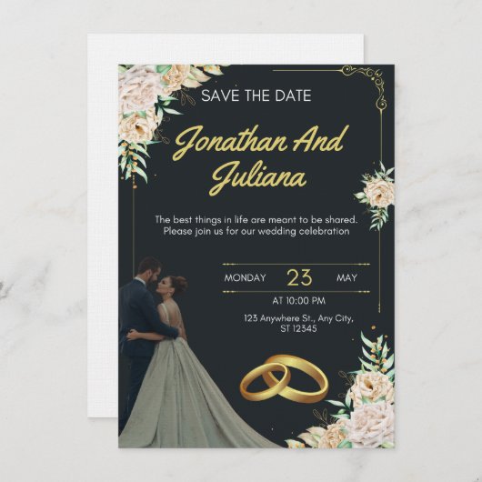 Yellow & Green Vintage Wedding Invitation 招待状 (正面/裏面)