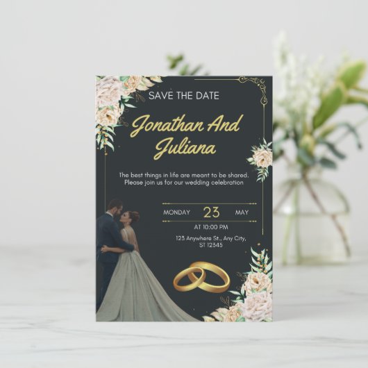 Yellow & Green Vintage Wedding Invitation 招待状 (スタンド正面)