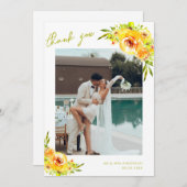 Yellow Green Watercolor Floral Romantic Wedding サンキューカード (正面/裏面)