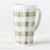 Yellow Green White Plaid Stripes カフェラテマグ (右アングル)
