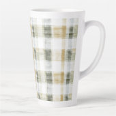 Yellow Green White Plaid Stripes カフェラテマグ (右)