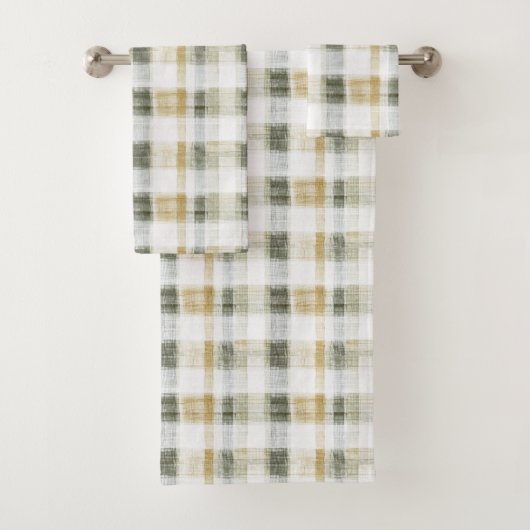 Yellow Green White Plaid Stripes バスタオルセット (インサイチュ)
