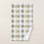 Yellow Green White Plaid Stripes バスタオルセット (ハンドタオル)