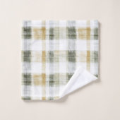 Yellow Green White Plaid Stripes バスタオルセット (ウォッシュタオル)