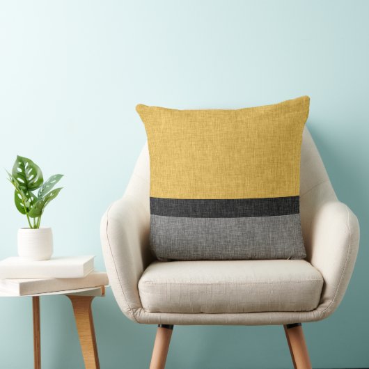 Yellow Grey Black Simple Stripe Crosshatch クッション (椅子)