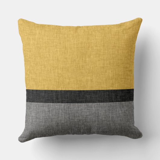 Yellow Grey Black Simple Stripe Crosshatch クッション (裏面)