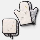 Yellow Grey Planes Airplanes Aviation Fly 鍋つかみ&鍋敷きセット (正面/裏面)