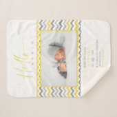 Yellow Grey Zigzag Stripes Hello World Quote Photo シェルパブランケット (正面(横))