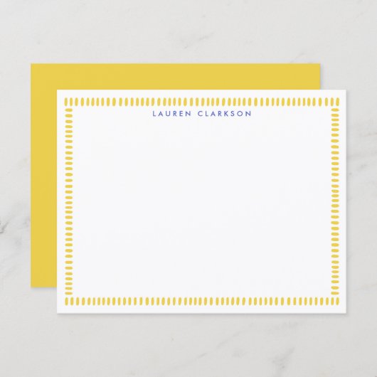 Yellow Hand Painted Striped Frame Note Card 招待状 (正面/裏面)