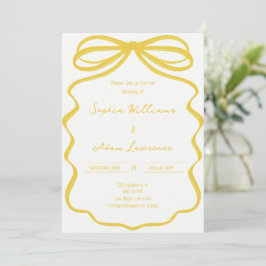 Yellow Hand Written Pinstripes Whimsical Wedding 招待状