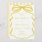 Yellow Hand Written Pinstripes Whimsical Wedding 招待状 (正面/裏面)