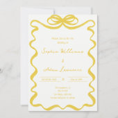 Yellow Hand Written Pinstripes Whimsical Wedding 招待状 (正面)