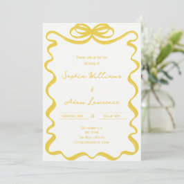 Yellow Hand Written Pinstripes Whimsical Wedding 招待状
