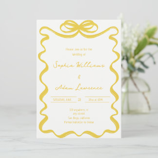 Yellow Hand Written Pinstripes Whimsical Wedding 招待状