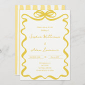 Yellow Hand Written Pinstripes Whimsical Wedding 招待状 (正面/裏面)
