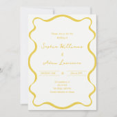 Yellow Hand Written Pinstripes Whimsical Wedding 招待状 (正面)