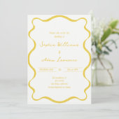 Yellow Hand Written Pinstripes Whimsical Wedding 招待状 (スタンド正面)