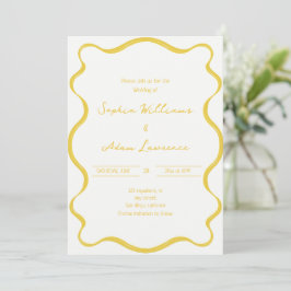 Yellow Hand Written Pinstripes Whimsical Wedding 招待状