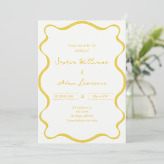 Yellow Hand Written Pinstripes Whimsical Wedding 招待状