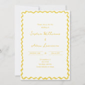 Yellow Hand Written Pinstripes Whimsical Wedding 招待状 (正面)